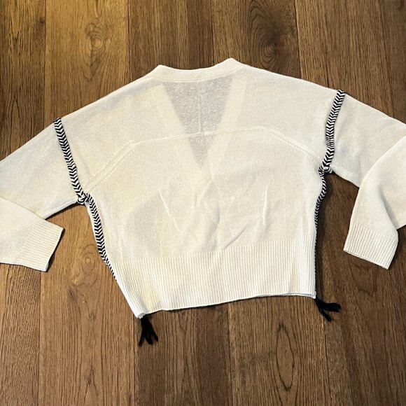 360 Cashmere Ecru/Black Boho-Western Fringe Cardigan - Picture 3 of 3